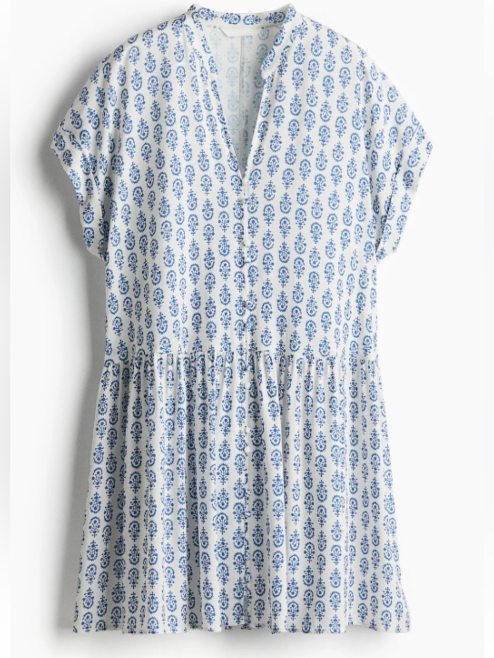 H&M White Dress with Paisley Viscose Blue Print Dress size medium - Picture 3 of 10